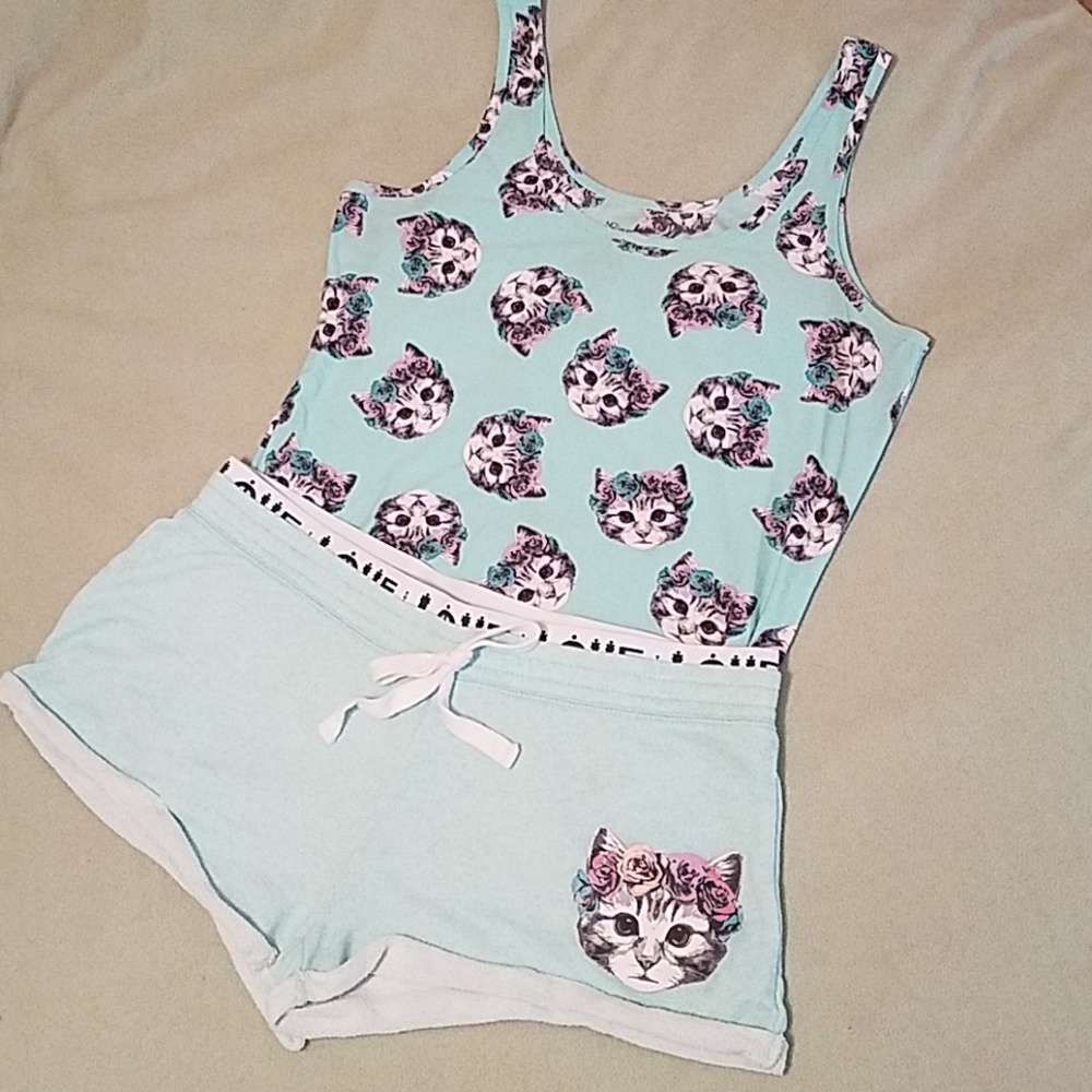 Boho Kitten Tank and Matching Short Set Teal sz16